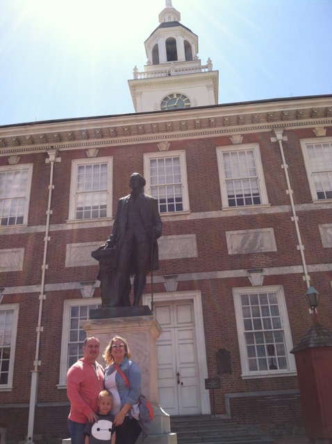 Photo of our family in front of Independence Hall 